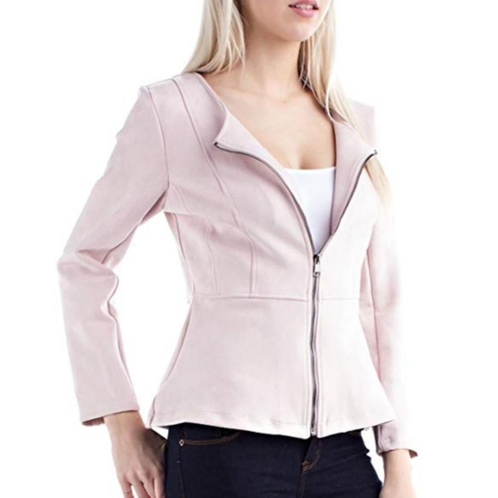 New With Tags Blush Pink Suede Peplum Jacket